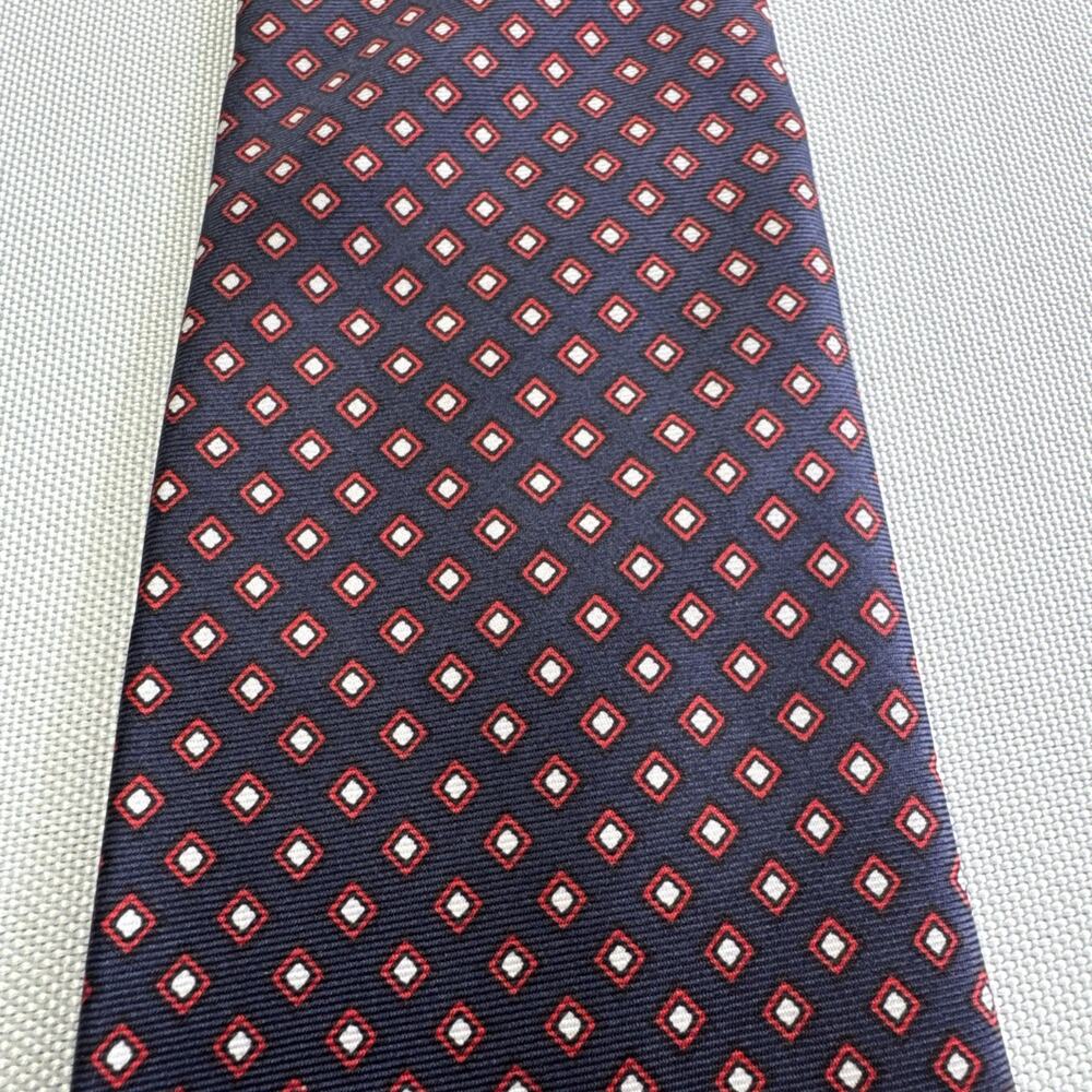 Vintage Berkley Tie 100% Silk Made in USA Navy Red Diamond